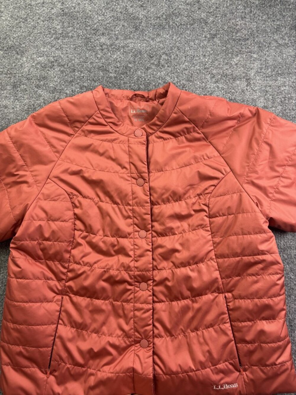 L.L. Bean Puffer‎ Jacket Womens XL Orange Snap Front Short Sleeve Lightweight